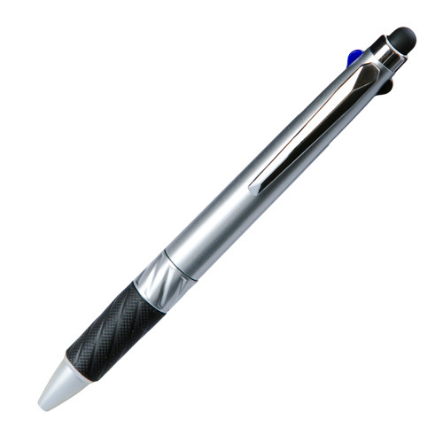 銀色　タッチペン付3色ボールペン　多機能ボールペン